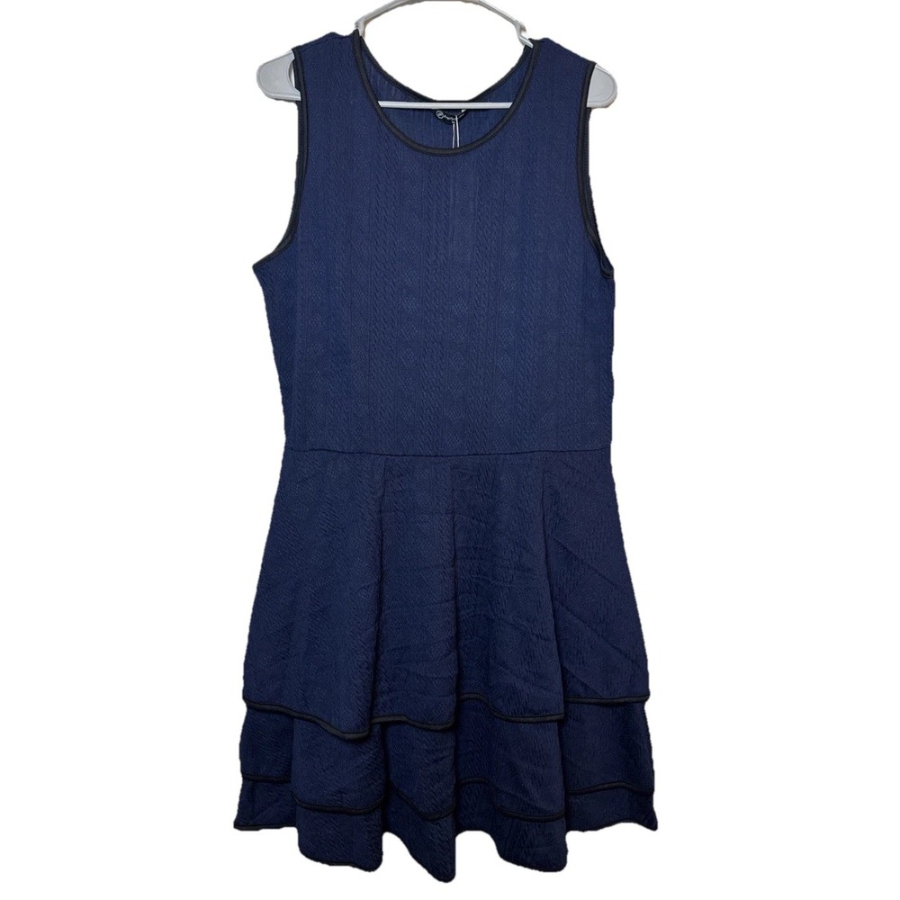 PrettyGarden Women's XL Navy Textured Knit Peplum Tiered Skirt Sleeveless Dress‎